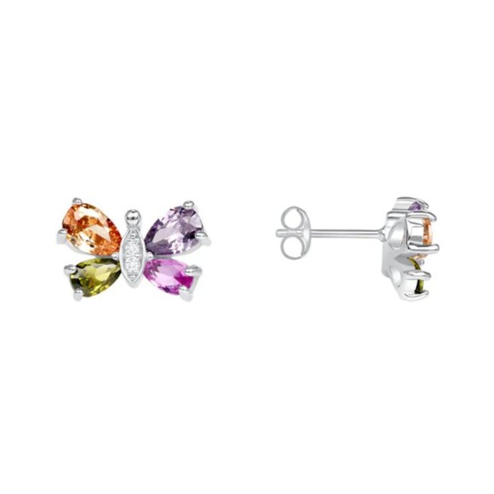 Silver 925 Multicolor Cubic Zirconia Butterfly Earring